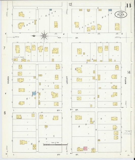 Sanborn Fire Insurance Map from Alva, Woods County, Oklahoma (1909), Sheet #0011 - Historic Sanborn Fire Insurance Map Print, vintage old map wall art, antique decor, genealogy gift, Oklahoma Oklahoma map