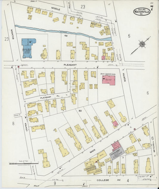Sanborn Fire Insurance Map from Waterville, Kennebec County, Maine (1921), Sheet #0007 - Historic Sanborn Fire Insurance Map Print, vintage old map wall art, antique decor, genealogy gift, Maine Maine map