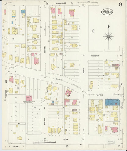 Sanborn Fire Insurance Map from Trinidad, Las Animas County, Colorado (1907), Sheet #0009 - Complete Map Set gallery image, historic Sanborn map, vintage wall art, Colorado Colorado