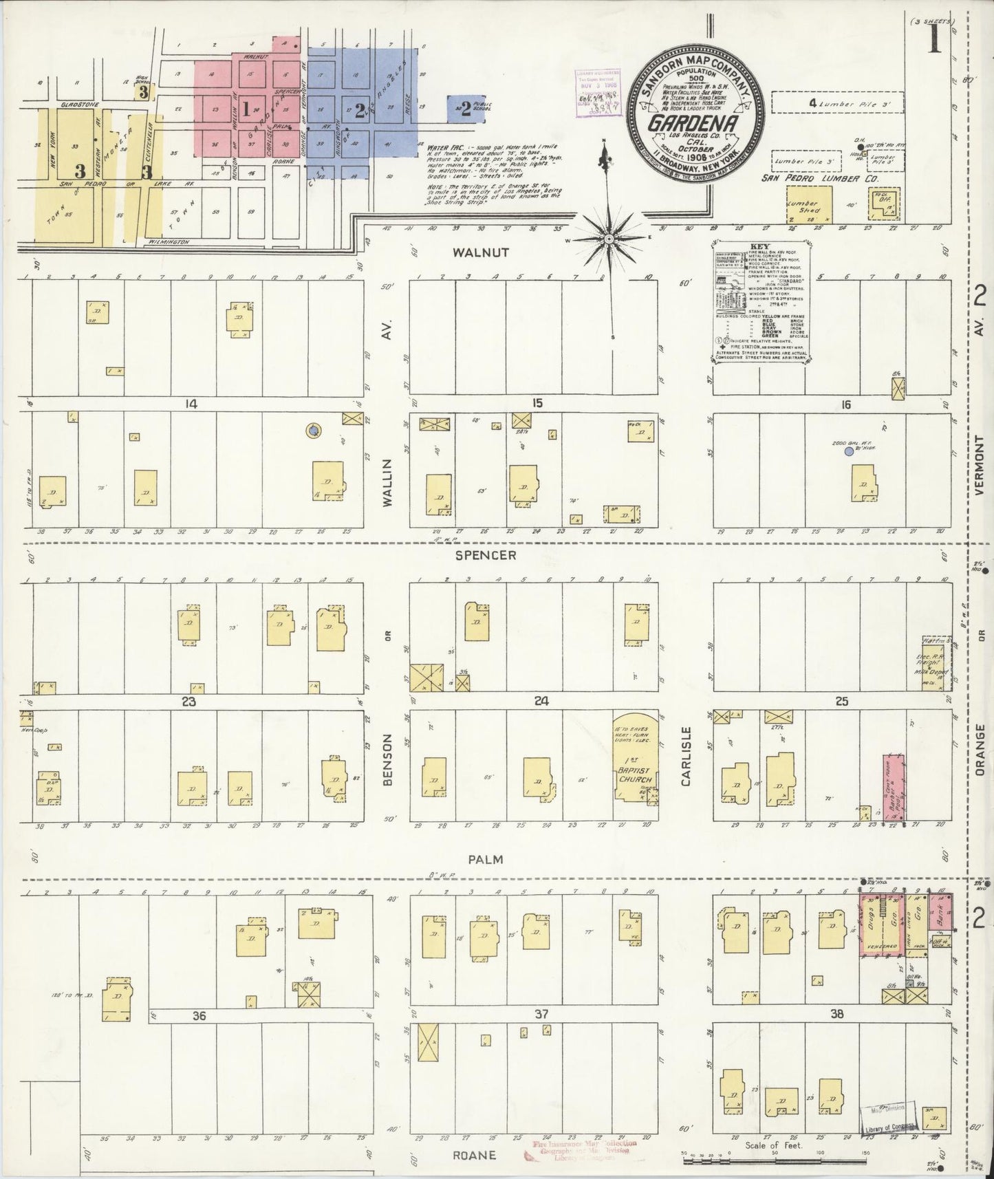 Sanborn Fire Insurance Map from Gardena, Los Angeles County, California (1908), Sheet #0001 - Historic Sanborn Fire Insurance Map Print, vintage old map wall art, antique decor, genealogy gift, California California map