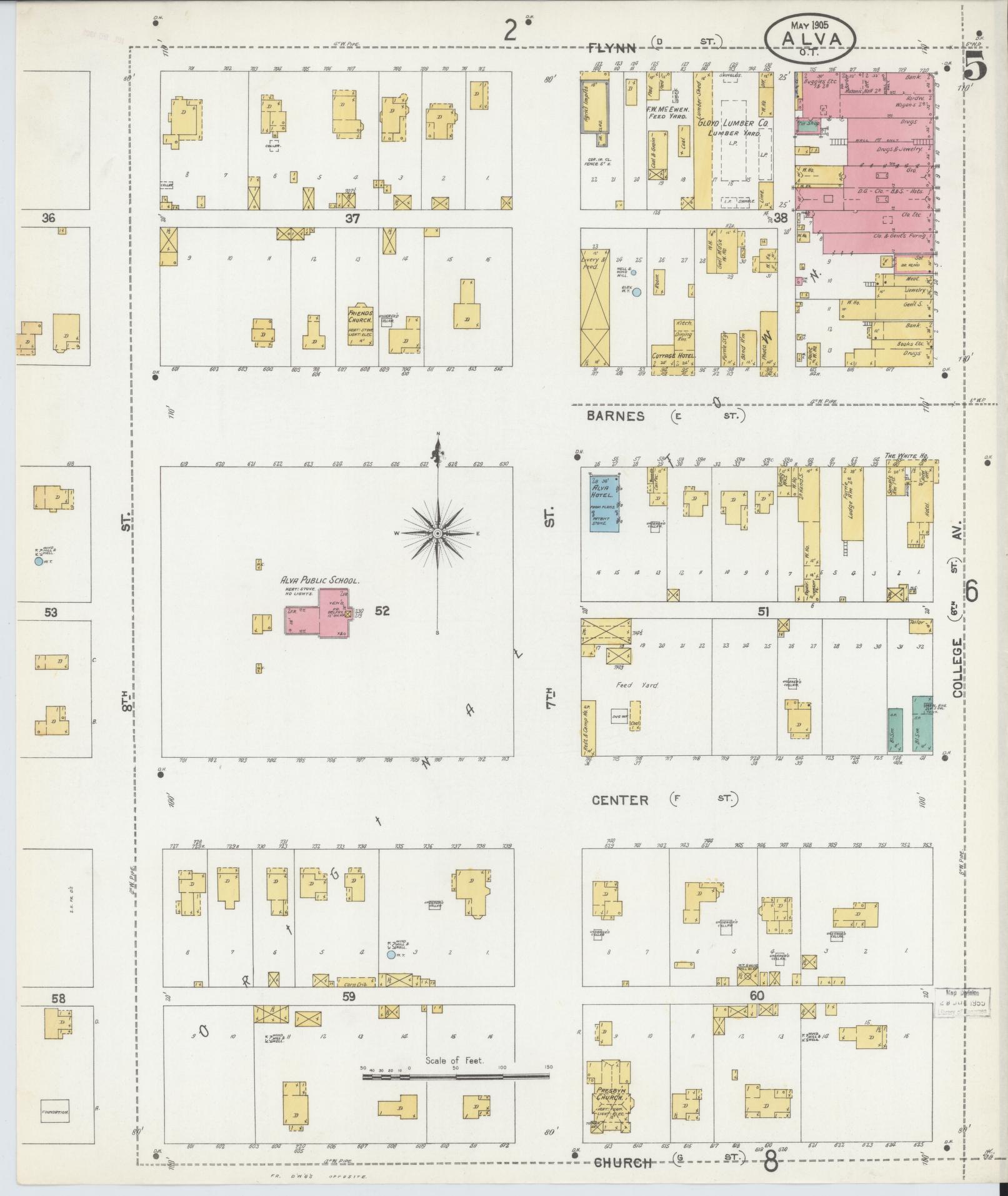 Sanborn Fire Insurance Map from Alva, Woods County, Oklahoma (1905), Sheet #0005 - Complete Map Set gallery image, historic Sanborn map, vintage wall art, Oklahoma Oklahoma