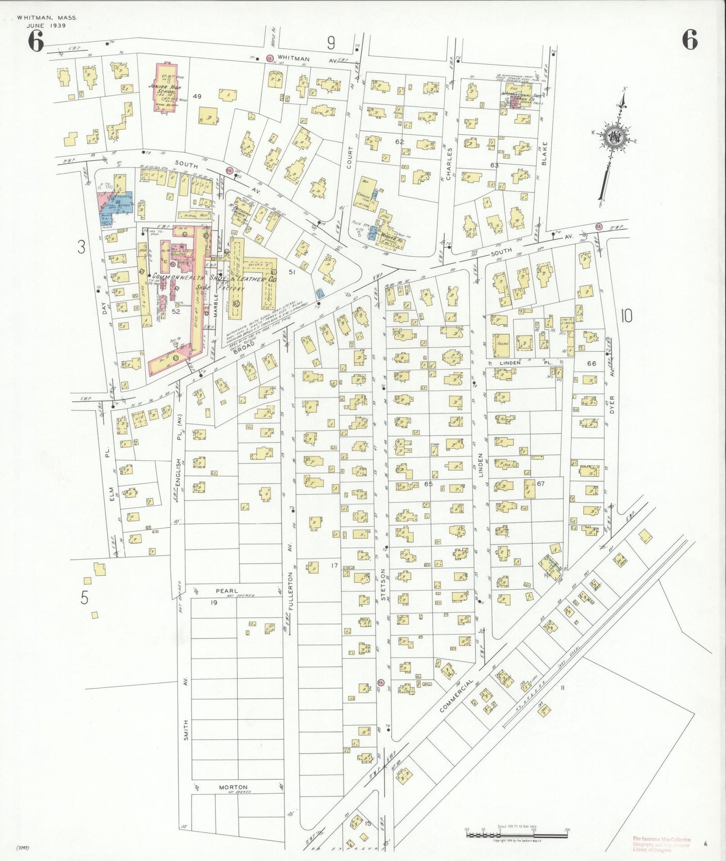 Sanborn Fire Insurance Map from Whitman, Plymouth County, Massachusetts (1939), Sheet #0006 - Complete Map Set gallery image, historic Sanborn map, vintage wall art, Massachusetts Massachusetts