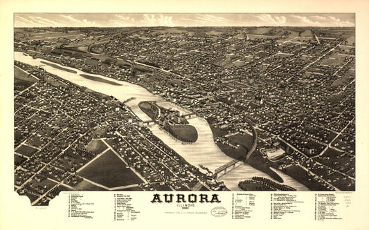 Aurora, Illinois 1882. (1882) – Historic Bird’s-Eye View Panorama Print