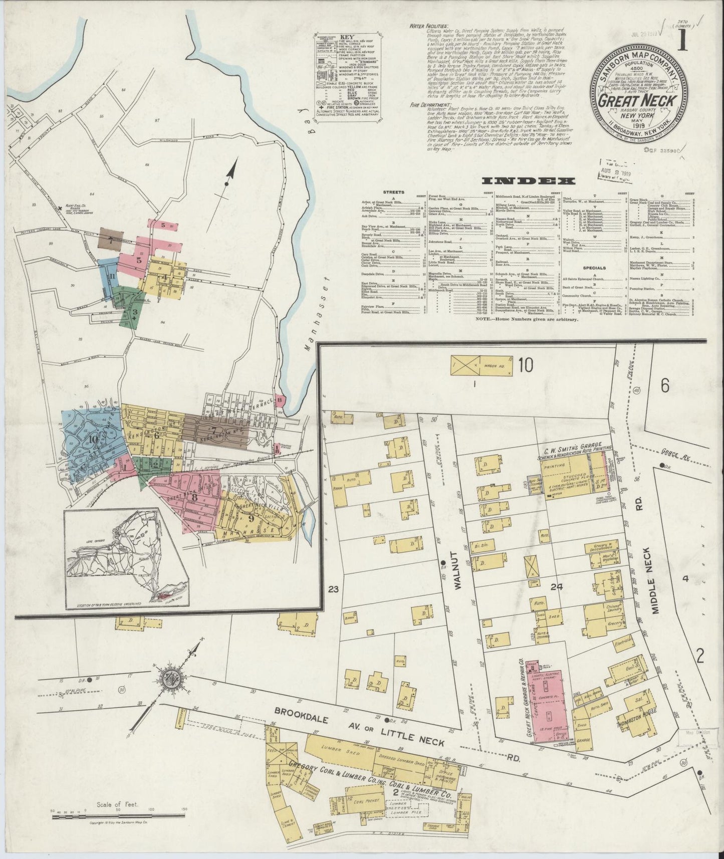 Sanborn Fire Insurance Map from Great Neck, Nassau County, New York. (1919) – Historic Sanborn Fire Insurance Map Print