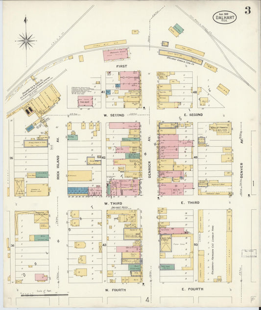 Sanborn Fire Insurance Map from Dalhart, Dallam And Hartley County, Texas (1908), Sheet #0003 - Historic Sanborn Fire Insurance Map Print, vintage old map wall art, antique decor, genealogy gift, Texas Texas map