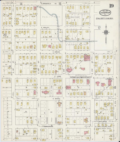 Sanborn Fire Insurance Map from Champaign, Champaign County, Illinois (1915), Sheet #0019 - Complete Map Set gallery image, historic Sanborn map, vintage wall art, Illinois Illinois