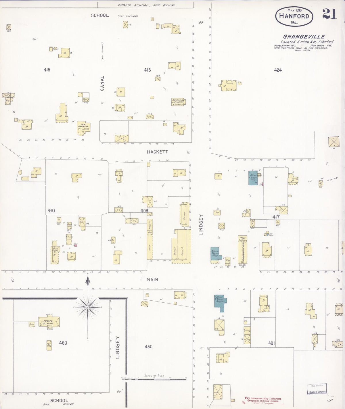 Sanborn Fire Insurance Map from Hanford, Kings County, California (1898), Sheet #0021 - Complete Map Set gallery image, historic Sanborn map, vintage wall art, California California