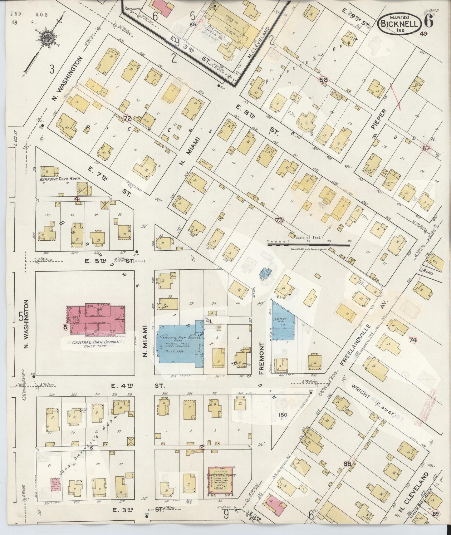 Sanborn Fire Insurance Map from Bicknell, Knox County, Indiana (1946), Sheet #0006 - Historic Sanborn Fire Insurance Map Print, vintage old map wall art, antique decor, genealogy gift, Indiana Indiana map