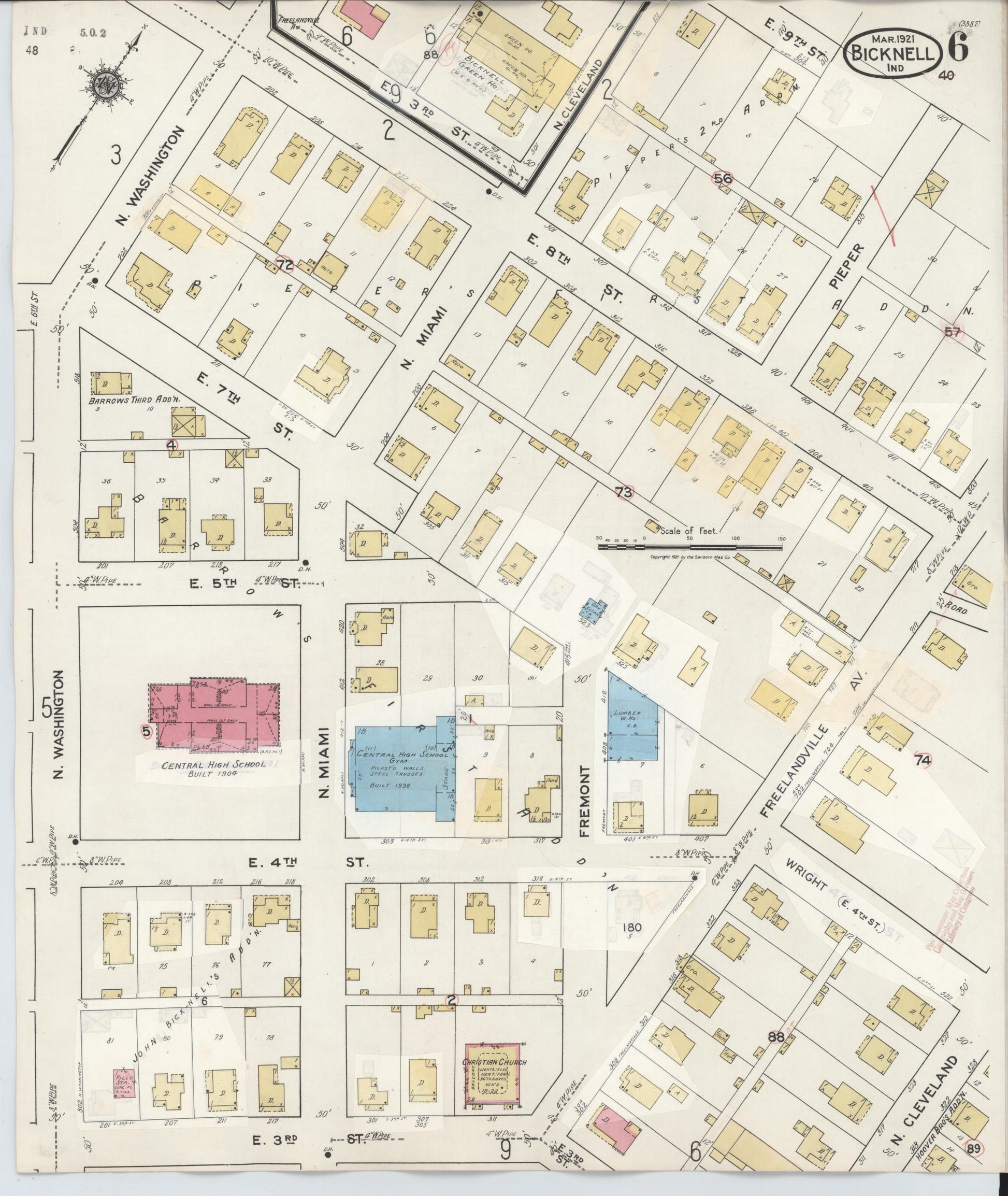 Sanborn Fire Insurance Map from Bicknell, Knox County, Indiana (1946), Sheet #0006 - Historic Sanborn Fire Insurance Map Print, vintage old map wall art, antique decor, genealogy gift, Indiana Indiana map