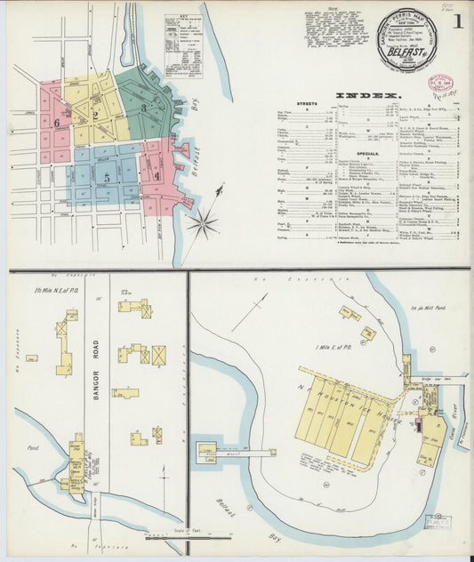 Sanborn Fire Insurance Map from Belfast, Waldo County, Maine (1895), Sheet #0001 - Historic Sanborn Fire Insurance Map Print, vintage old map wall art, antique decor, genealogy gift, Maine Maine map