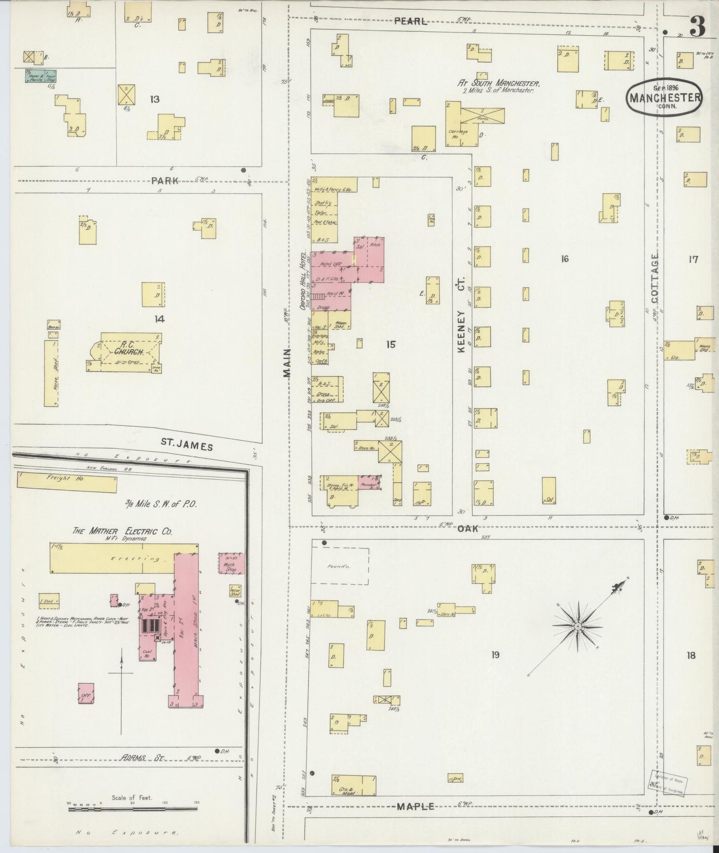 Sanborn Fire Insurance Map from Manchester, Hartford County, Connecticut (1896), Sheet #0003 - Complete Map Set gallery image, historic Sanborn map, vintage wall art, Connecticut Connecticut