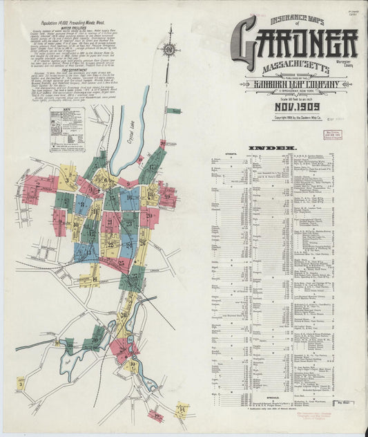 Sanborn Fire Insurance Map from Gardner, Worcester County, Massachusetts (1909), Sheet #0001 - Complete Map Set gallery image, historic Sanborn map, vintage wall art, Massachusetts Massachusetts