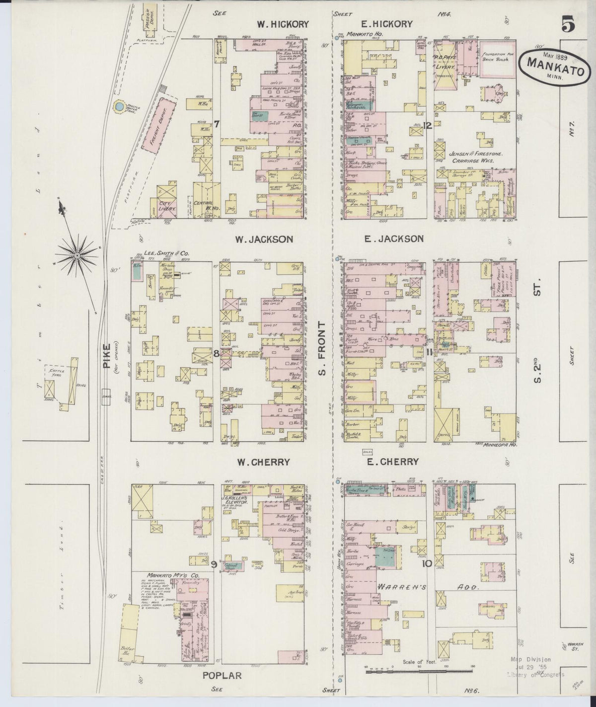 Sanborn Fire Insurance Map from Mankato, Blue Earth County, Minnesota (1889), Sheet #0005 - Complete Map Set gallery image, historic Sanborn map, vintage wall art, Minnesota Minnesota