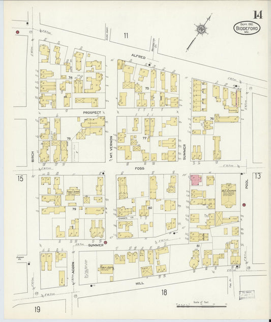 Sanborn Fire Insurance Map from Biddeford, York County, Maine (1912), Sheet #0014 - Historic Sanborn Fire Insurance Map Print, vintage old map wall art, antique decor, genealogy gift, Maine Maine map