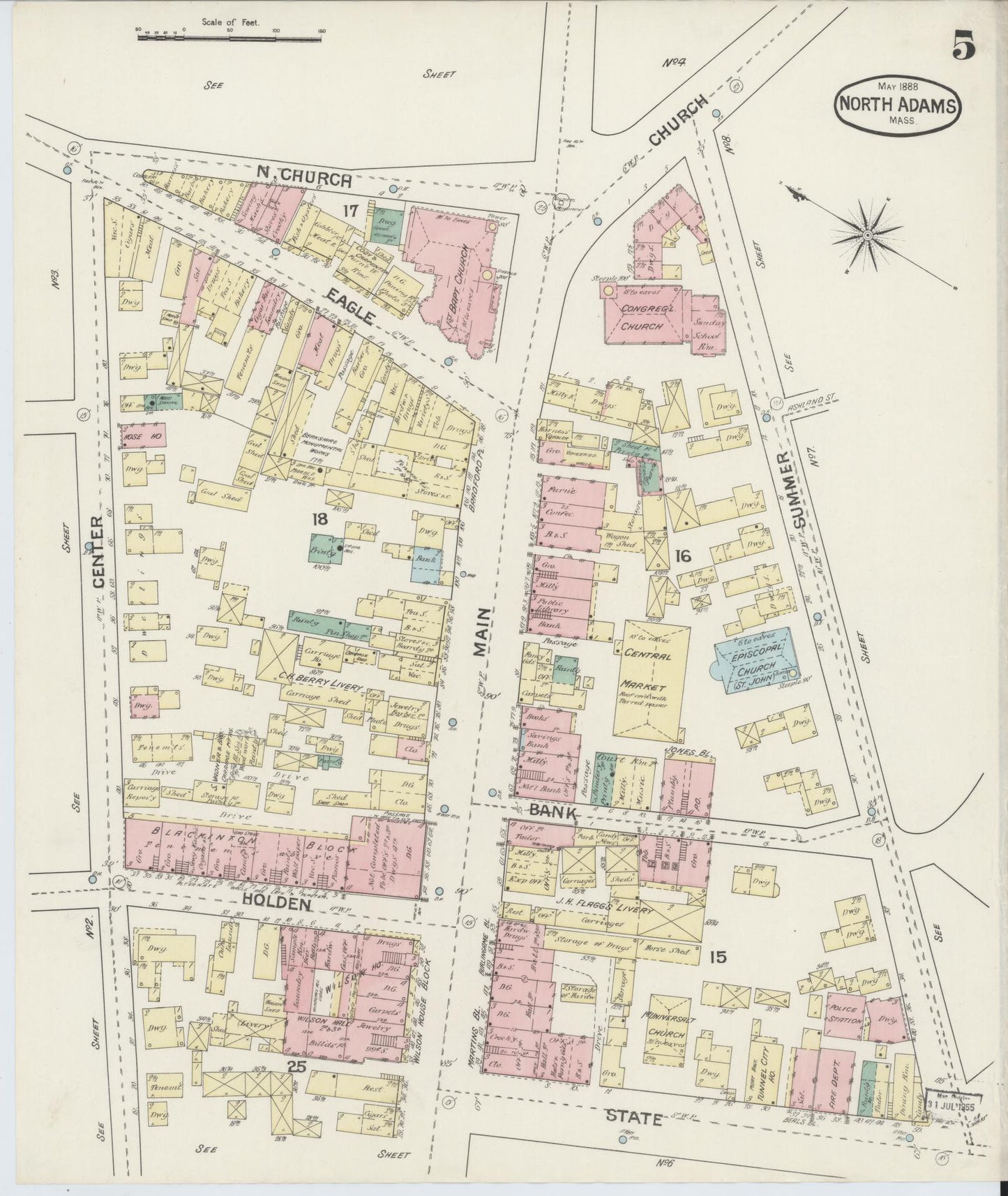 Sanborn Fire Insurance Map from North Adams, Berkshire County, Massachusetts (1888), Sheet #0005 - Complete Map Set gallery image, historic Sanborn map, vintage wall art, Massachusetts Massachusetts