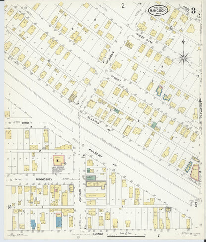 Sanborn Fire Insurance Map from Hancock, Houghton County, Michigan (1907), Sheet #0003 - Historic Sanborn Fire Insurance Map Print, vintage old map wall art, antique decor, genealogy gift, Michigan Michigan map
