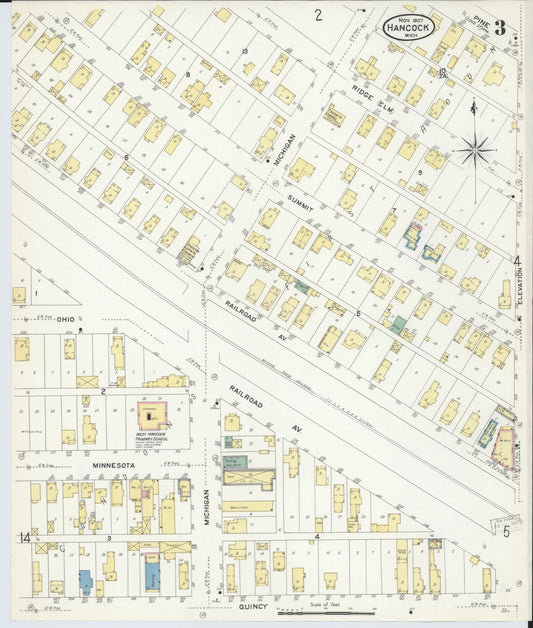 Sanborn Fire Insurance Map from Hancock, Houghton County, Michigan (1907), Sheet #0003 - Historic Sanborn Fire Insurance Map Print, vintage old map wall art, antique decor, genealogy gift, Michigan Michigan map