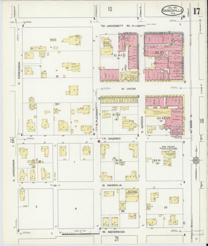 Sanborn Fire Insurance Map from Gainesville, Alachua County, Florida (1913), Sheet #0017 - Historic Sanborn Fire Insurance Map Print, vintage old map wall art, antique decor, genealogy gift, Florida Florida map