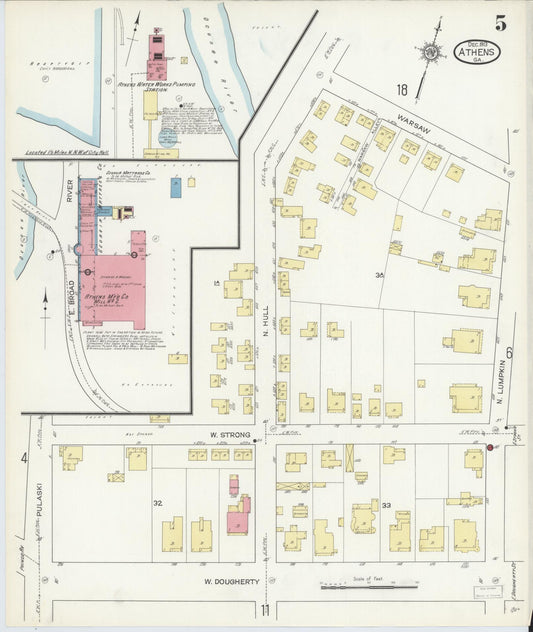 Sanborn Fire Insurance Map from Athens, Clarke County, Georgia (1913), Sheet #0005 - Historic Sanborn Fire Insurance Map Print, vintage old map wall art, antique decor, genealogy gift, Georgia Georgia map