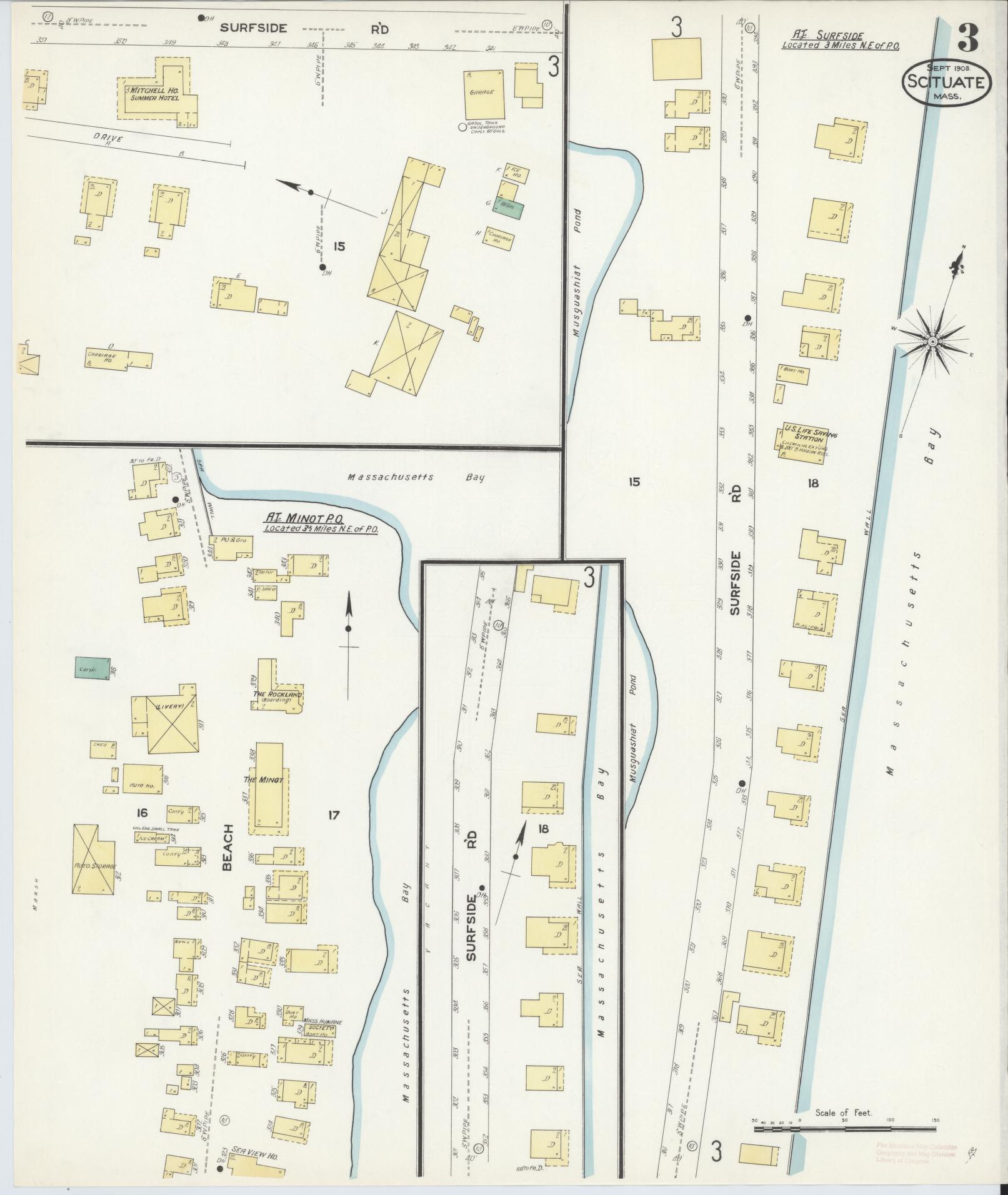 Sanborn Fire Insurance Map from Scituate, Plymouth County, Massachusetts (1908), Sheet #0003 - Complete Map Set gallery image, historic Sanborn map, vintage wall art, Massachusetts Massachusetts