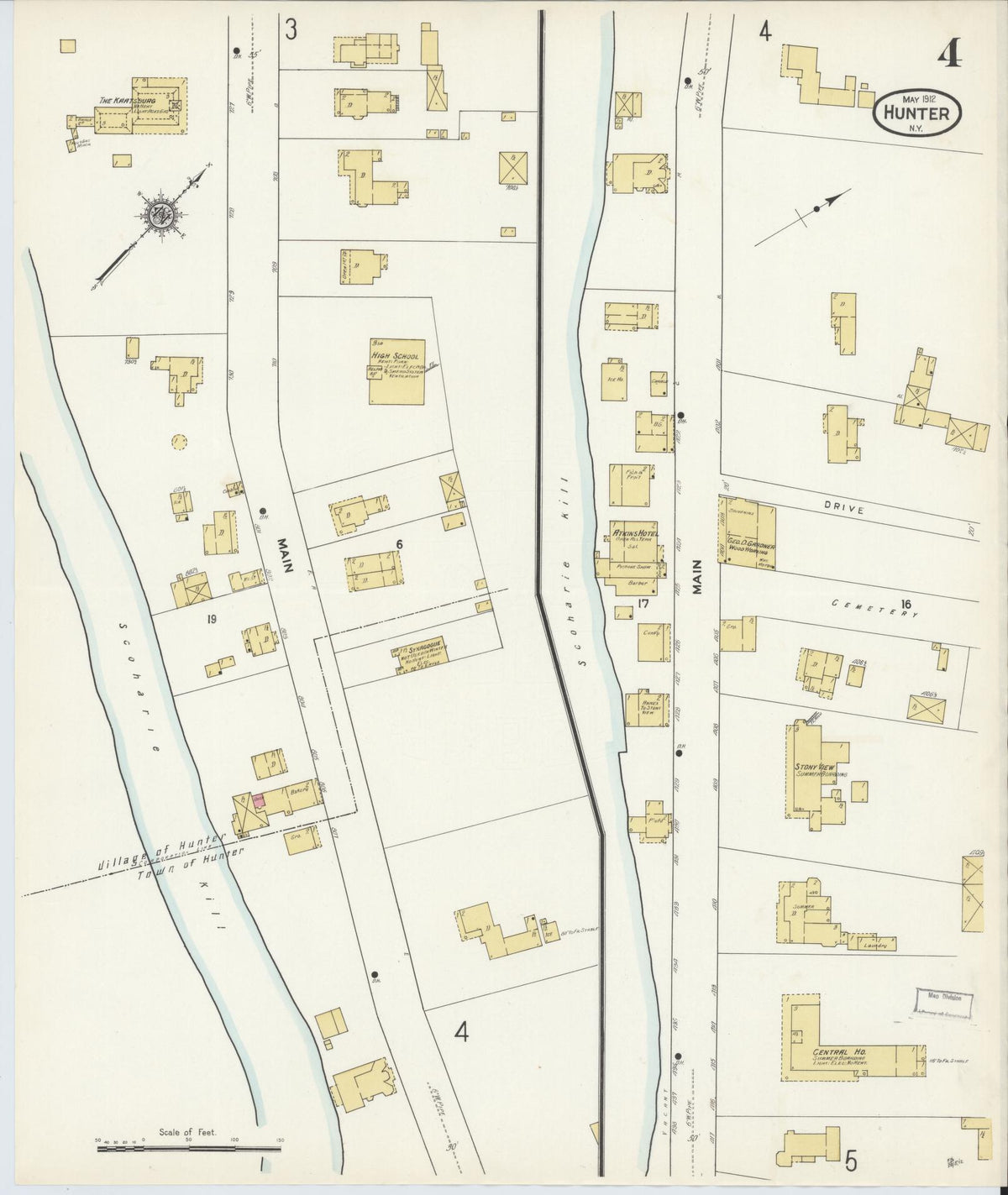 Sanborn Fire Insurance Map from Hunter, Greene County, New York (1912), Sheet #0004 - Complete Map Set gallery image, historic Sanborn map, vintage wall art, New York New York