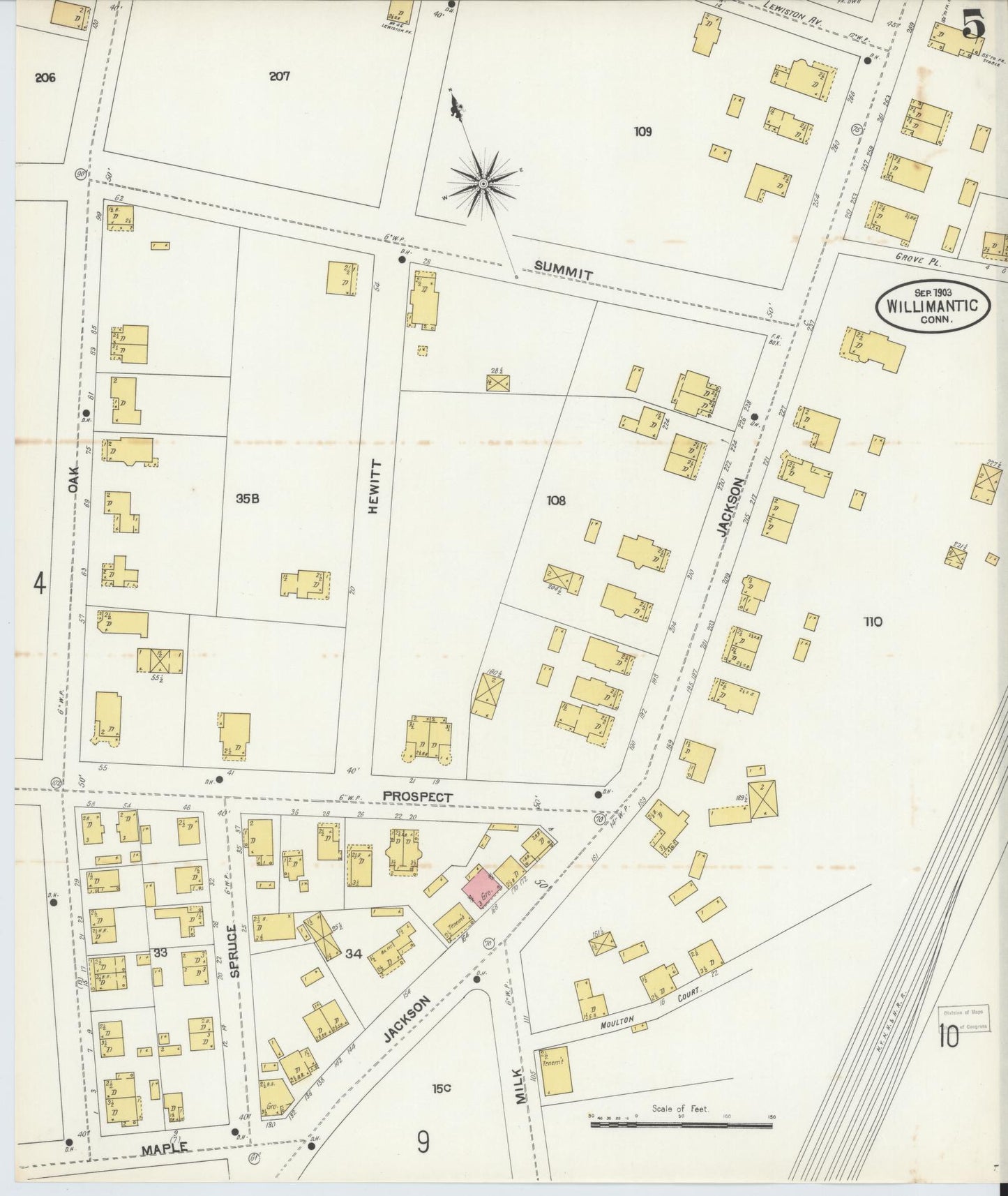 Sanborn Fire Insurance Map from Willimantic, Windham County, Connecticut (1903), Sheet #0005 - Historic Sanborn Fire Insurance Map Print, vintage old map wall art, antique decor, genealogy gift, Connecticut Connecticut map