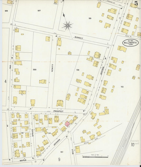 Sanborn Fire Insurance Map from Willimantic, Windham County, Connecticut (1903), Sheet #0005 - Historic Sanborn Fire Insurance Map Print, vintage old map wall art, antique decor, genealogy gift, Connecticut Connecticut map