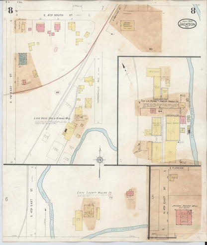 Sanborn Fire Insurance Map from Jackson, Cape Girardeau County, Missouri (1941), Sheet #0008 - Historic Sanborn Fire Insurance Map Print, vintage old map wall art, antique decor, genealogy gift, Missouri Missouri map