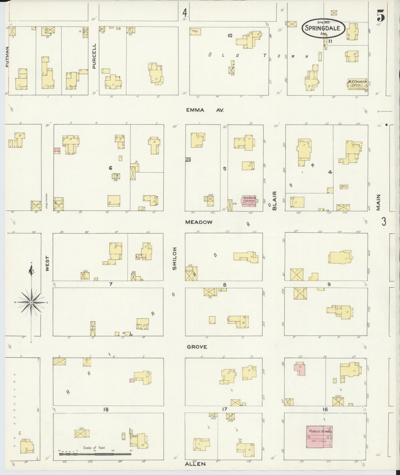 Sanborn Fire Insurance Map from Springdale, Washington County, Arkansas (1909), Sheet #0005 - Complete Map Set gallery image, historic Sanborn map, vintage wall art, Arkansas Arkansas