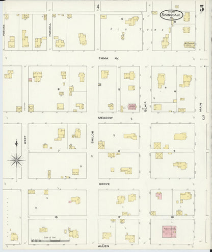 Sanborn Fire Insurance Map from Springdale, Washington County, Arkansas (1909), Sheet #0005 - Complete Map Set gallery image, historic Sanborn map, vintage wall art, Arkansas Arkansas