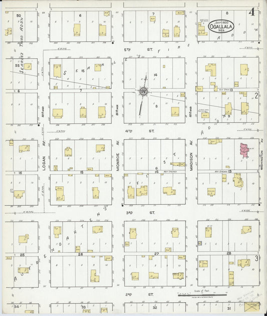 Sanborn Fire Insurance Map from Ogallala, Keith County, Nebraska (1920), Sheet #0004 - Historic Sanborn Fire Insurance Map Print, vintage old map wall art, antique decor, genealogy gift, Nebraska Nebraska map