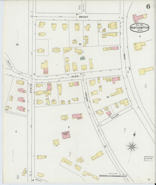 Sanborn Fire Insurance Map from Northampton, Hampshire County, Massachusetts (1895), Sheet #0006 - Historic Sanborn Fire Insurance Map Print, vintage old map wall art, antique decor, genealogy gift, Massachusetts Massachusetts map