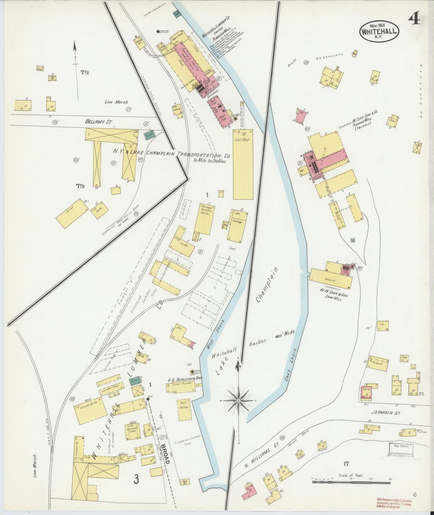 Sanborn Fire Insurance Map from Whitehall, Washington County, New York (1901), Sheet #0004 - Historic Sanborn Fire Insurance Map Print, vintage old map wall art, antique decor, genealogy gift, New York New York map
