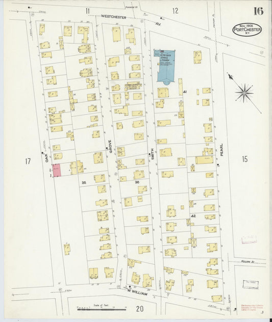 Sanborn Fire Insurance Map from Port Chester, Westchester County, New York (1908), Sheet #0016 - Historic Sanborn Fire Insurance Map Print, vintage old map wall art, antique decor, genealogy gift, New York New York map