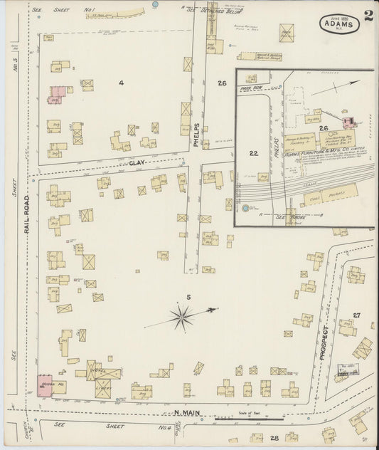 Sanborn Fire Insurance Map from Adams, Jefferson County, New York (1890), Sheet #0002 - Historic Sanborn Fire Insurance Map Print, vintage old map wall art, antique decor, genealogy gift, New York New York map