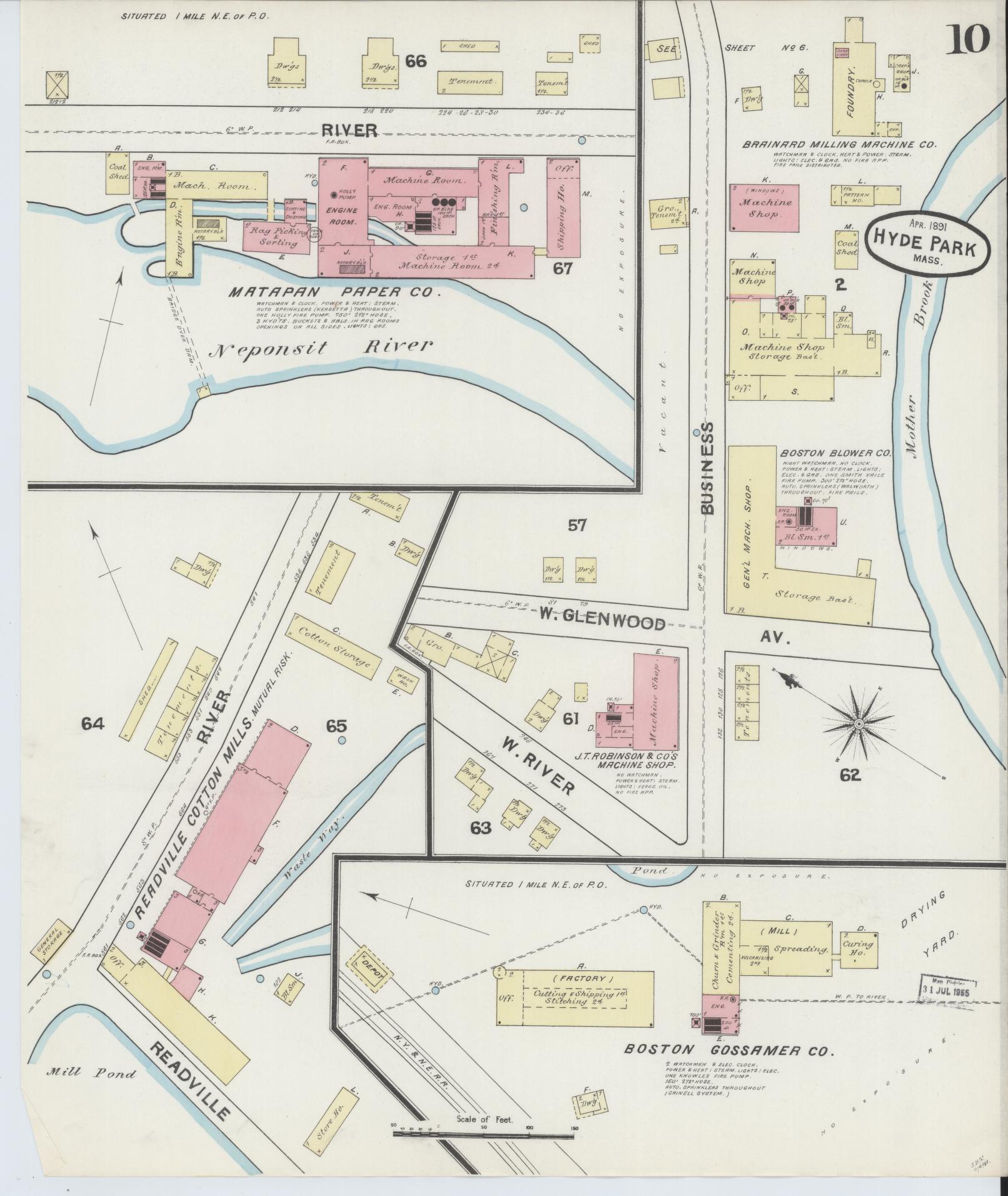 Sanborn Fire Insurance Map from Hyde Park, Norfolk County, Massachusetts (1891), Sheet #0010 - Complete Map Set gallery image, historic Sanborn map, vintage wall art, Massachusetts Massachusetts