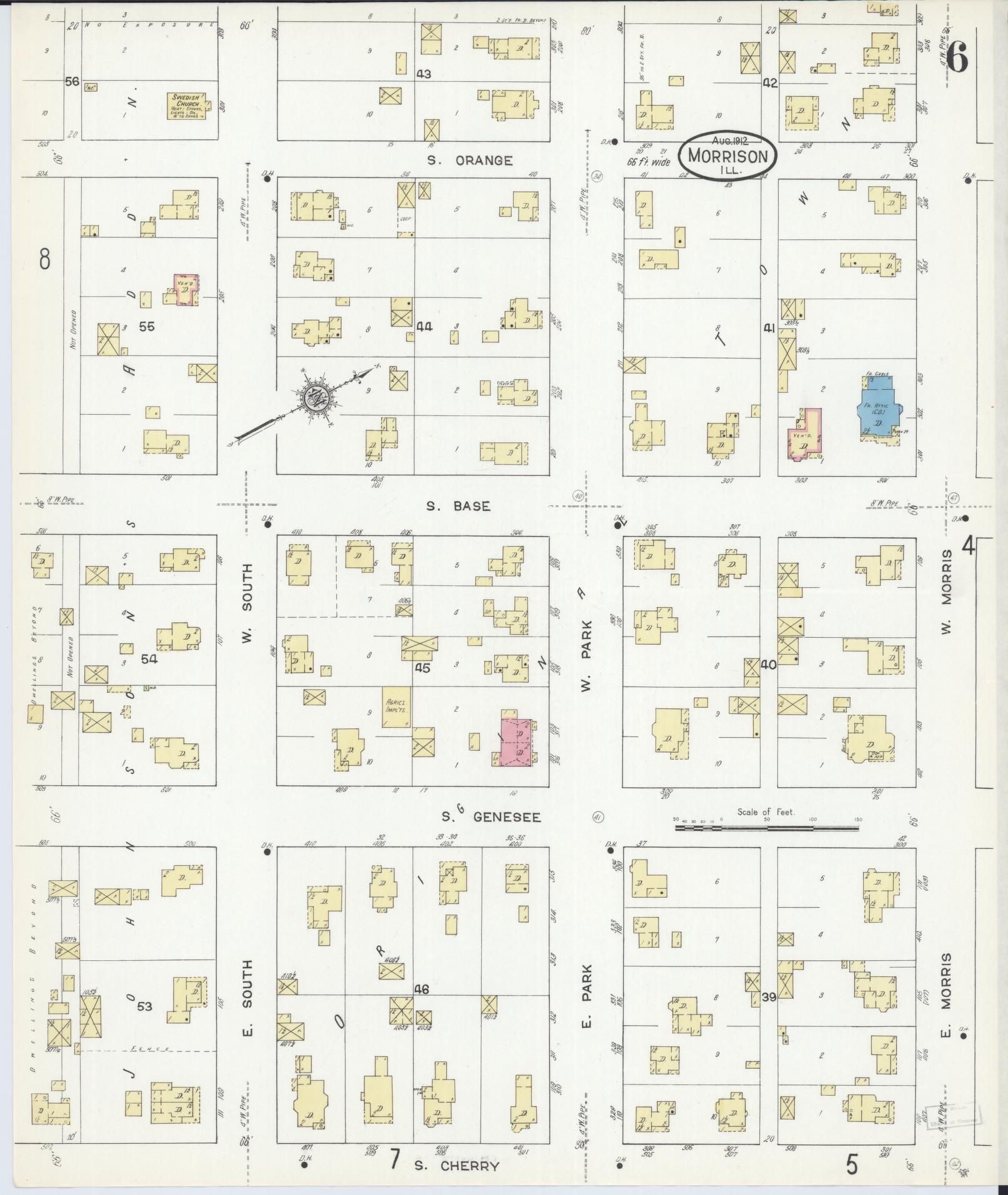 Sanborn Fire Insurance Map from Morrison, Whiteside County, Illinois (1912), Sheet #0006 - Complete Map Set gallery image, historic Sanborn map, vintage wall art, Illinois Illinois