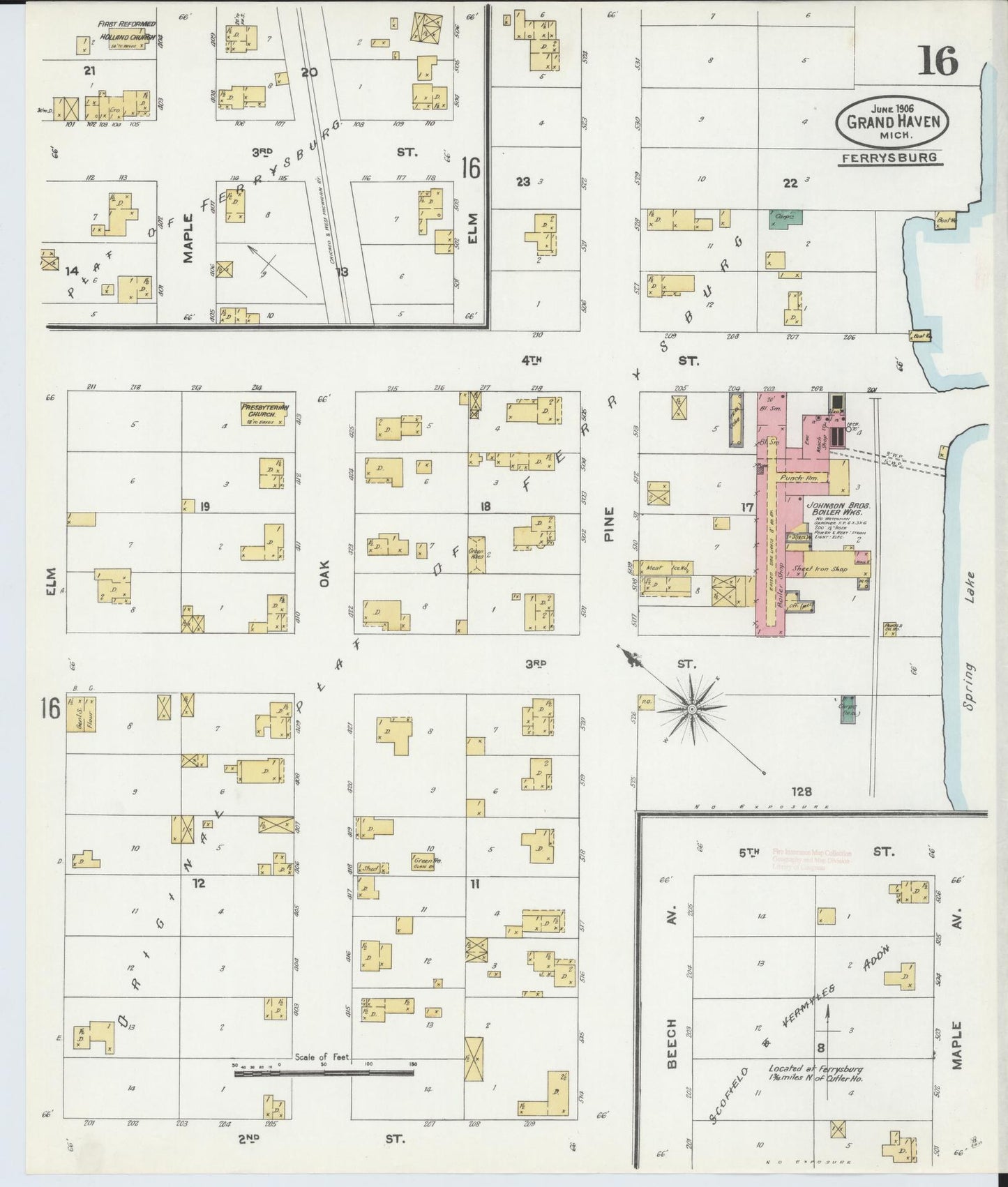 Sanborn Fire Insurance Map from Grand Haven, Ottawa County, Michigan (1906), Sheet #0016 - Complete Map Set gallery image, historic Sanborn map, vintage wall art, Michigan Michigan