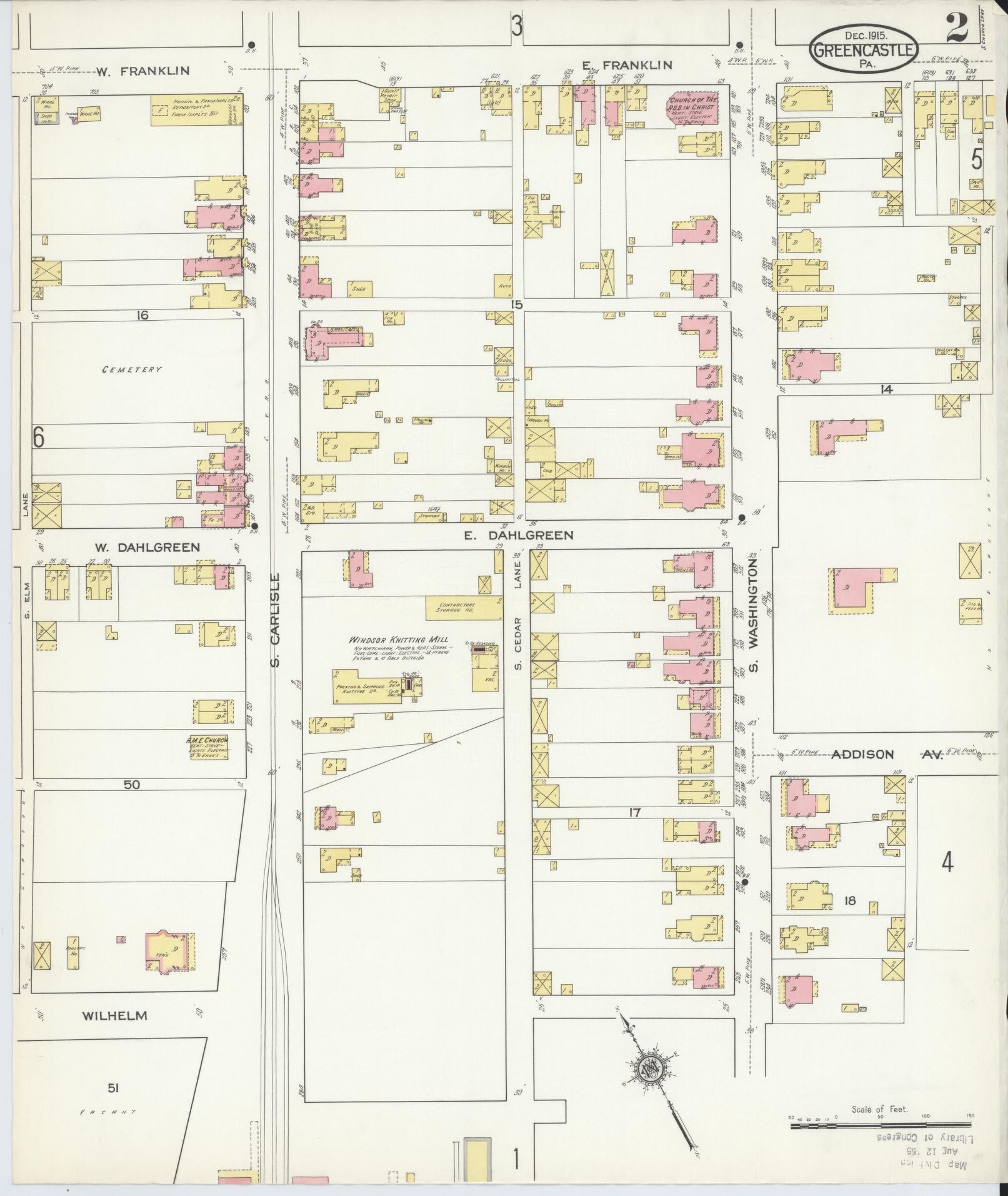 Sanborn Fire Insurance Map from Greencastle, Franklin County, Pennsylvania (1915), Sheet #0002 - Historic Sanborn Fire Insurance Map Print, vintage old map wall art, antique decor, genealogy gift, Pennsylvania Pennsylvania map
