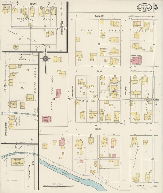 Sanborn Fire Insurance Map from Ladoga, Montgomery County, Indiana (1922), Sheet #0005 - Historic Sanborn Fire Insurance Map Print, vintage old map wall art, antique decor, genealogy gift, Indiana Indiana map