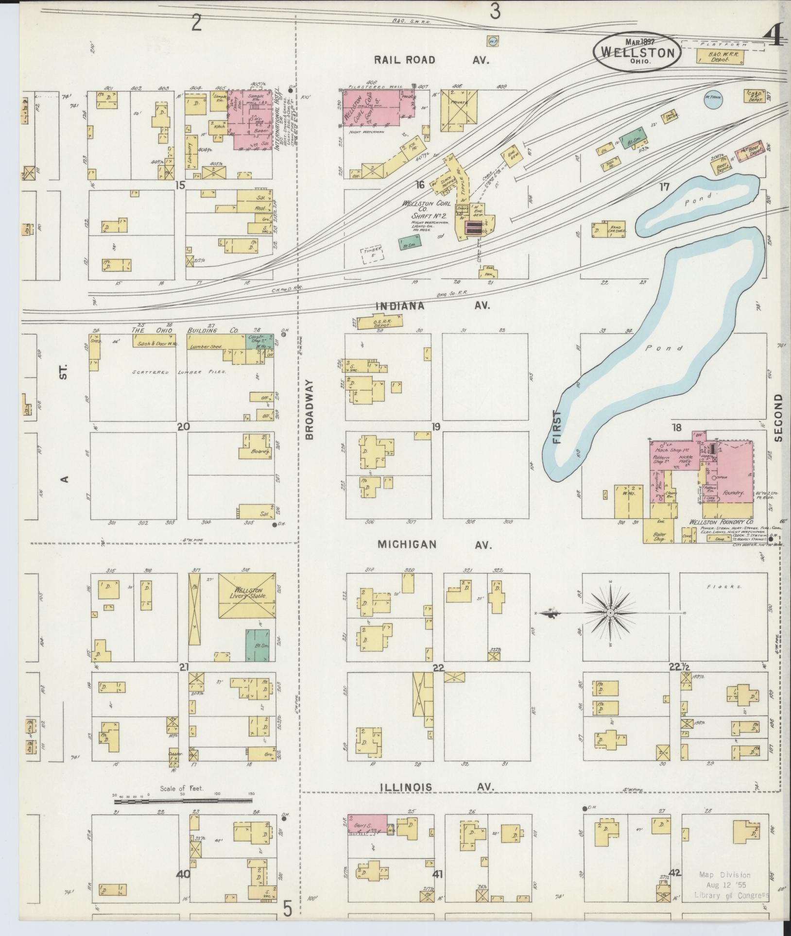 Sanborn Fire Insurance Map from Wellston, Jackson County, Ohio (1897), Sheet #0004 - Complete Map Set gallery image, historic Sanborn map, vintage wall art, Ohio Ohio