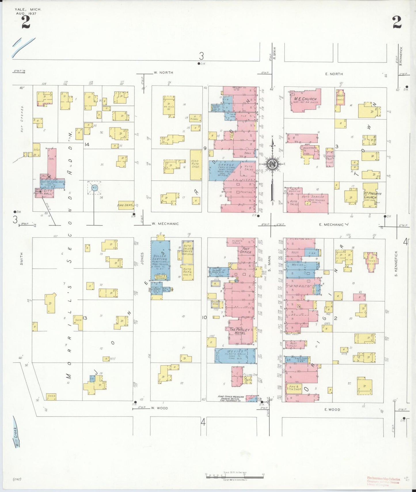 Sanborn Fire Insurance Map from Yale, Saint Clair County, Michigan (1937), Sheet #0002 - Historic Sanborn Fire Insurance Map Print, vintage old map wall art, antique decor, genealogy gift, Michigan Michigan map
