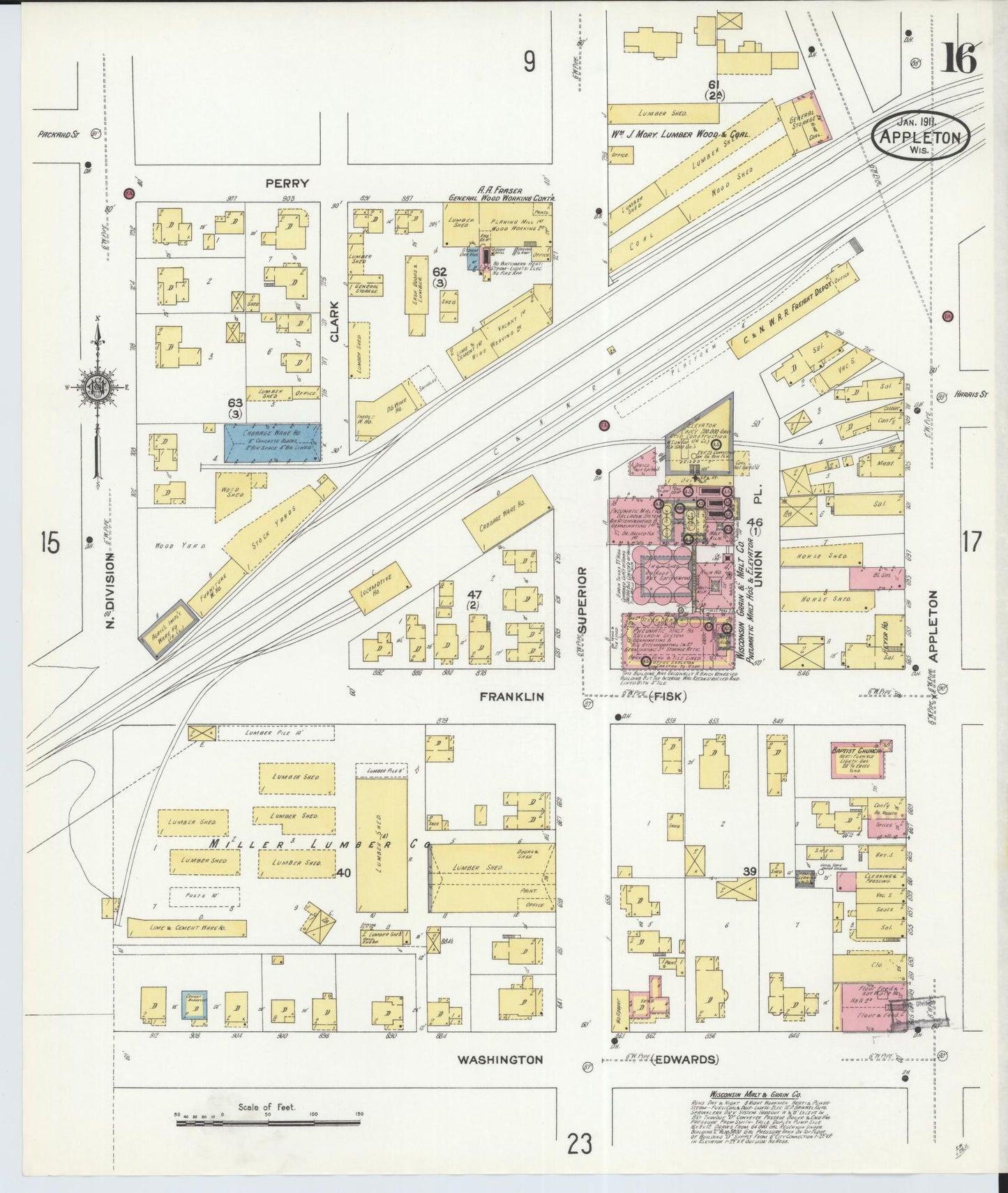Sanborn Fire Insurance Map from Appleton, Outagamie County, Wisconsin (1911), Sheet #0016 - Complete Map Set gallery image, historic Sanborn map, vintage wall art, Wisconsin Wisconsin
