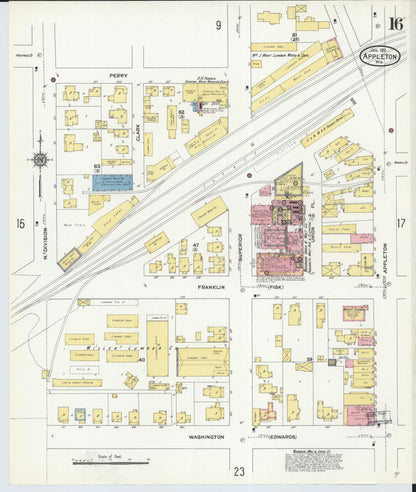 Sanborn Fire Insurance Map from Appleton, Outagamie County, Wisconsin (1911), Sheet #0016 - Complete Map Set gallery image, historic Sanborn map, vintage wall art, Wisconsin Wisconsin