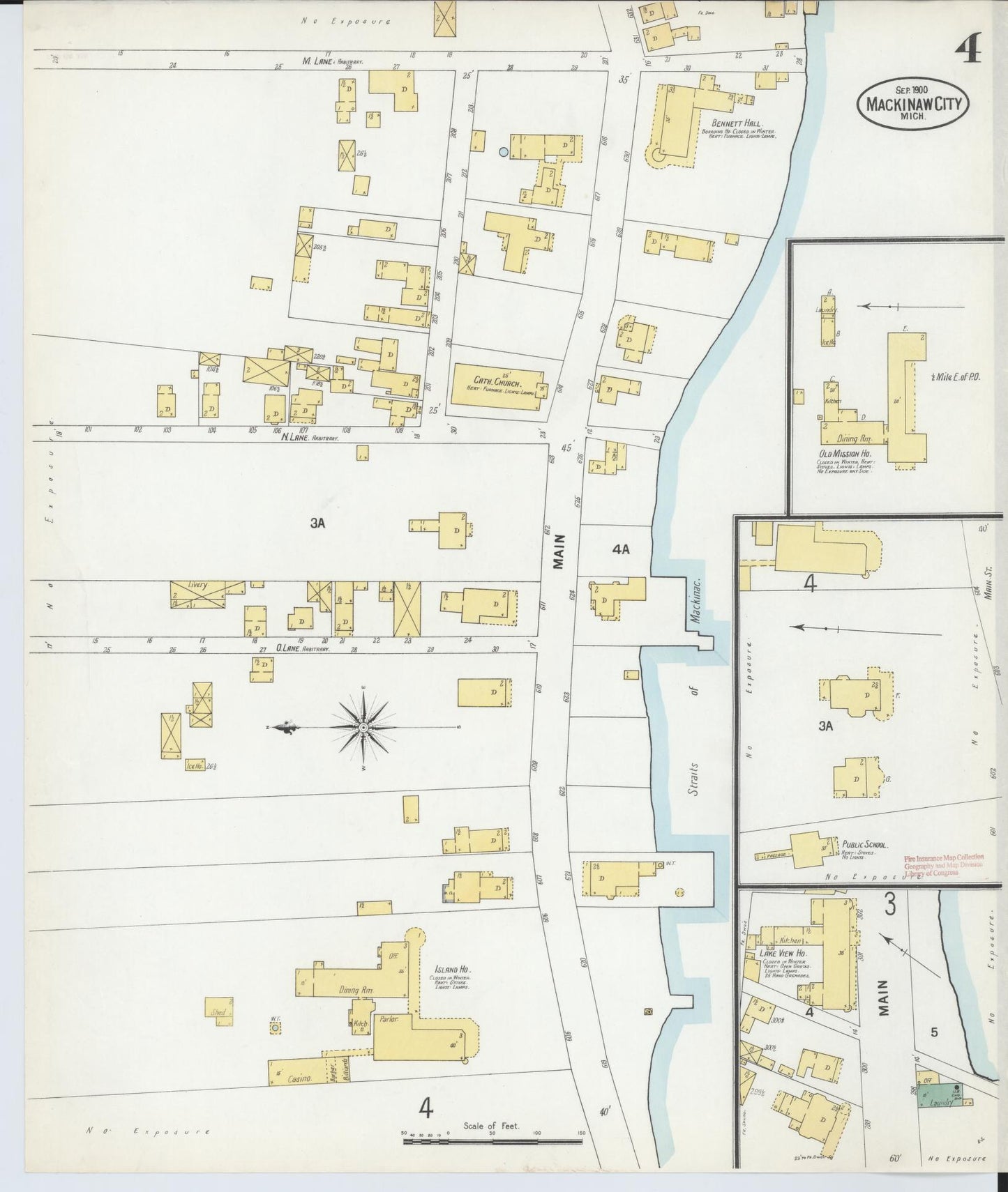 Sanborn Fire Insurance Map from Mackinaw City, Cheboygan County, Michigan (1900), Sheet #0004 - Historic Sanborn Fire Insurance Map Print, vintage old map wall art, antique decor, genealogy gift, Michigan Michigan map
