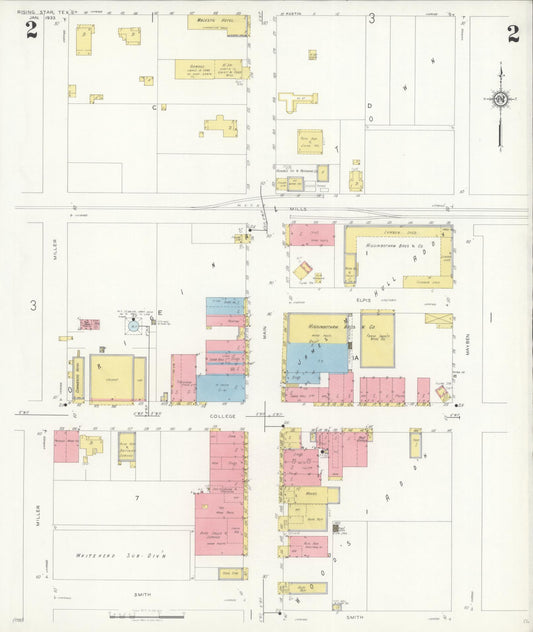 Sanborn Fire Insurance Map from Rising Star, Eastland County, Texas (1933), Sheet #0002 - Historic Sanborn Fire Insurance Map Print, vintage old map wall art, antique decor, genealogy gift, Texas Texas map