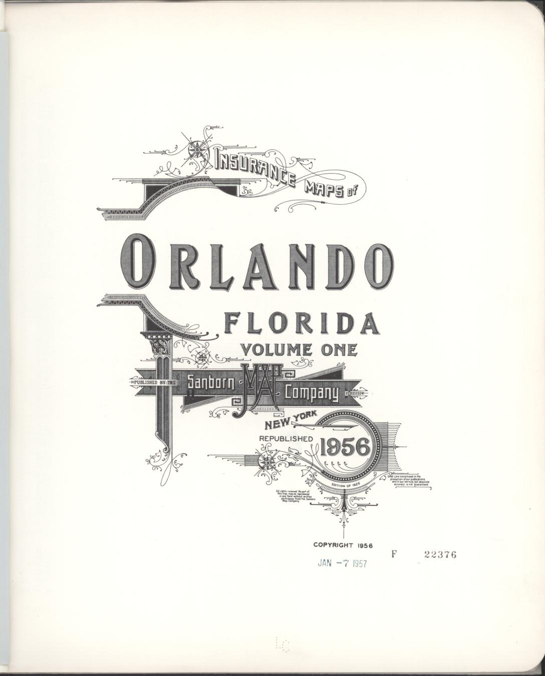 Sanborn Fire Insurance Map from Orlando, Orange County, Florida (1956), Sheet #0001 - Historic Sanborn Fire Insurance Map Print, vintage old map wall art, antique decor, genealogy gift, Florida Florida map