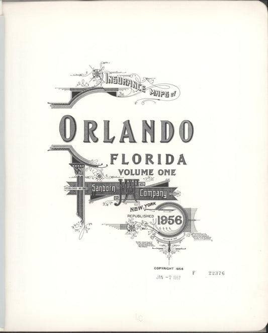 Sanborn Fire Insurance Map from Orlando, Orange County, Florida (1956), Sheet #0001 - Historic Sanborn Fire Insurance Map Print, vintage old map wall art, antique decor, genealogy gift, Florida Florida map