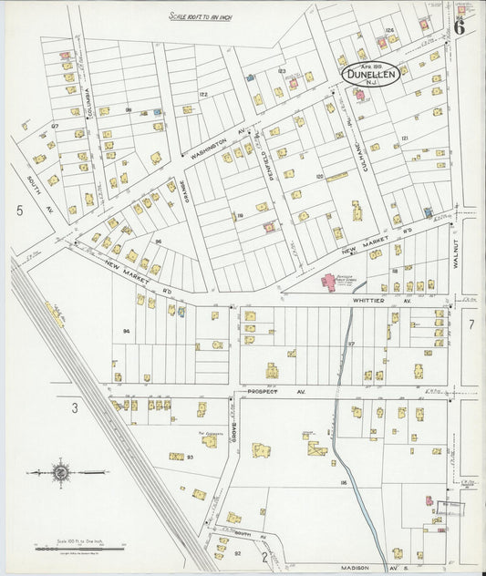 Sanborn Fire Insurance Map from Dunellen, Middlesex County, New Jersey (1919), Sheet #0006 - Historic Sanborn Fire Insurance Map Print, vintage old map wall art, antique decor, genealogy gift, New Jersey New Jersey map