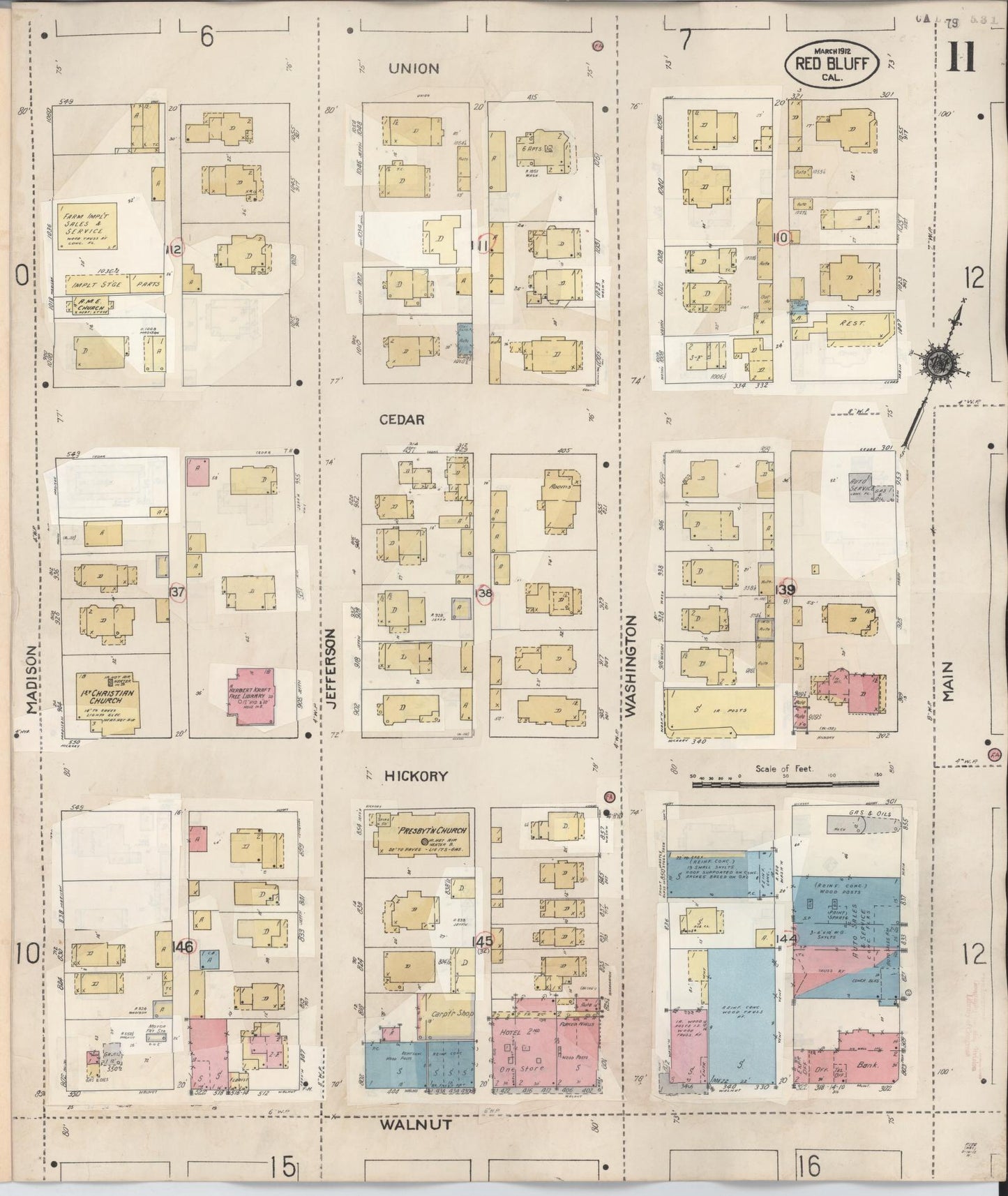 Sanborn Fire Insurance Map from Red Bluff, Tehama County, California (1949), Sheet #0011 - Complete Map Set gallery image, historic Sanborn map, vintage wall art, California California
